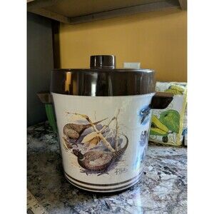 Thermo Serve Vintage Pheasants Ducks Geese Birds Ice Bucket Retro 70s Brown